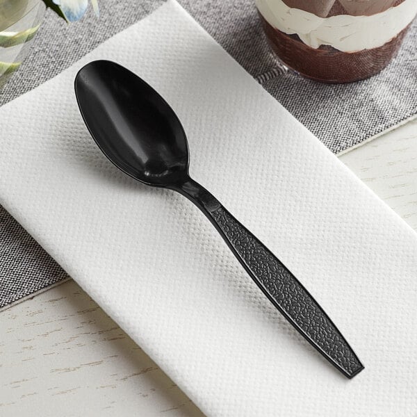 HEAVY WEIGHT UNWRAPPED BLACK PP PLASTIC TEASPOON-WOODYS
