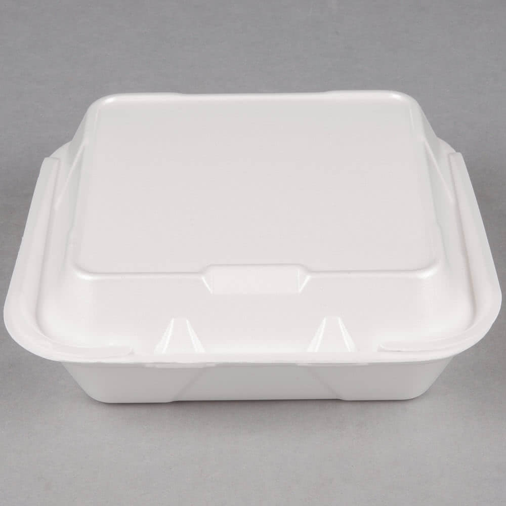 8" X 8" 1-COMPARTMENT WHITE FOAM LUNCH BOX-HINGED-TERMOPAC
