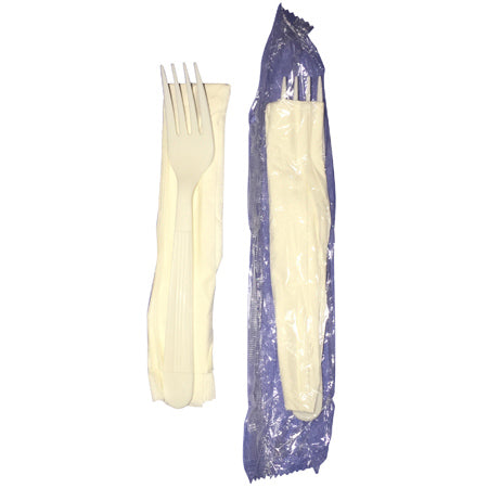 HEAVY WEIGHT P-PLASTIC FORK & NAPKIN KIT-WHITE-PROBRANDS PROB135185 (1PK x 1000PCS) 1000CT