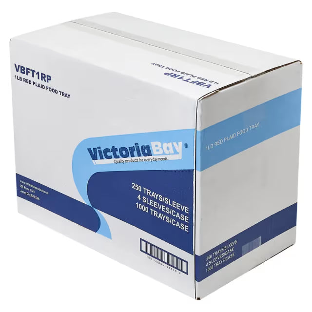1LB (#100) PAPER FOOD TRAY-RED & WHITE-VICTORIA BAY VBFT1RP (4PK X 250PCS)-1000CT