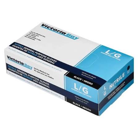LARGE NITRILE POWDER-FREE GLOVES-BLACK-VICTOIRA BAY VBG1NLB (10PK x 100PCS) 1000CT