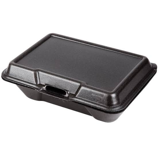9.25" X 6.5" X 2.88" 1-COMPARTMENT FOAM TAKE-OUT LUNCH BOX w/ DOME LID-HINGED-LARGE/ DEEP-BLACK-GENPAK 205003L (2OO CT)