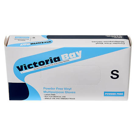 SMALL VINYL POWDER-FREE GLOVES- CLEAR-VICTORIA BAY 64V3000PFS (10PK x 100PCS)1000CT