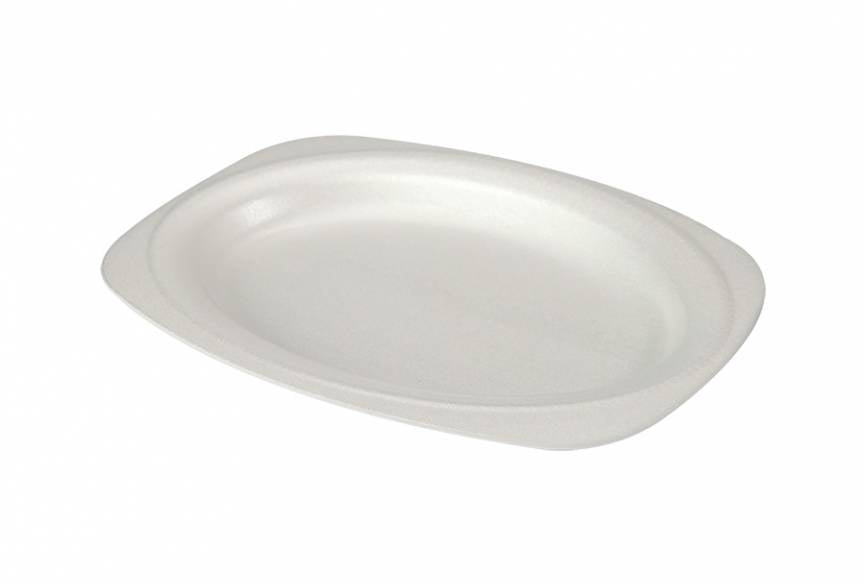 "9 X 11" 1-COMPARTMENT WHITE FOAM LUNCH PLATE-HINGED-PLASTIFAR/SUNNY (OVAL/PLATTER