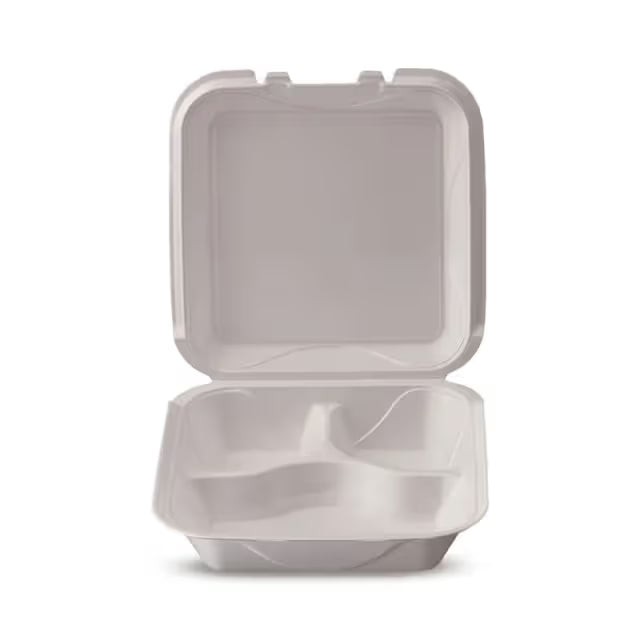 9"x 9"x 3"--3-COMPARTMENT FOAM LUNCH BOX-HINGED-WHITE-DARNEL (200CT)