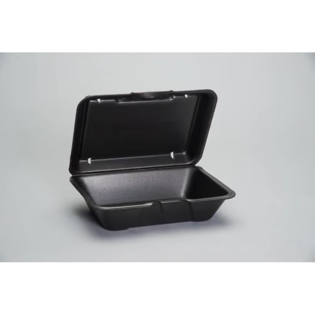 9.25" X 6.5" X 2.88" 1-COMPARTMENT FOAM TAKE-OUT LUNCH BOX w/ DOME LID-HINGED-LARGE/ DEEP-BLACK-GENPAK 205003L (2OO CT)