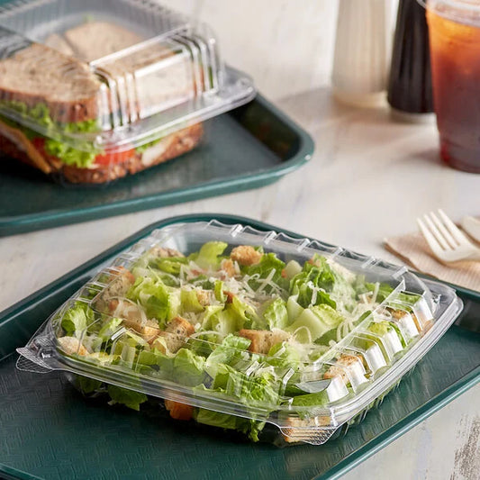 8 5/16'' X 8 5/16'' CLEAR HINGED/CLAMSHELL LID SHALLOW PLASTIC CONTAINER