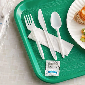 4PC CUTLERY KIT-MEDIUM WEIGHT WHITE PP PLASTIC KNIFE, FORK, TEASPOON, NAPKIN, SALT & PEPPER-VICTORIA BAY