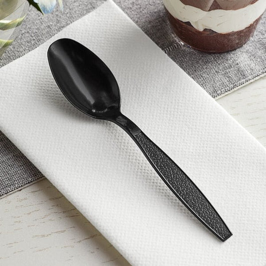 HEAVY WEIGHT UNWRAPPED BLACK PP PLASTIC TEASPOON-WOODYS