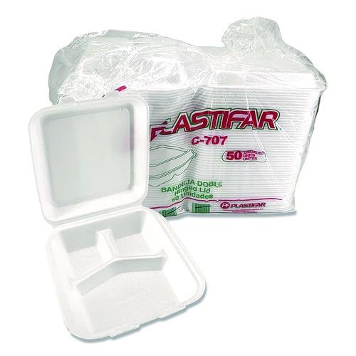 7" X 7" 3-COMPARTMENT FOAM LUNCH BOX-HINGED-PLASTIFAR