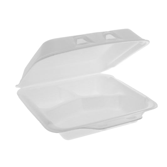 7" X 7" 3-COMPARTMENT FOAM LUNCH BOX-HINGED-PLASTIFAR
