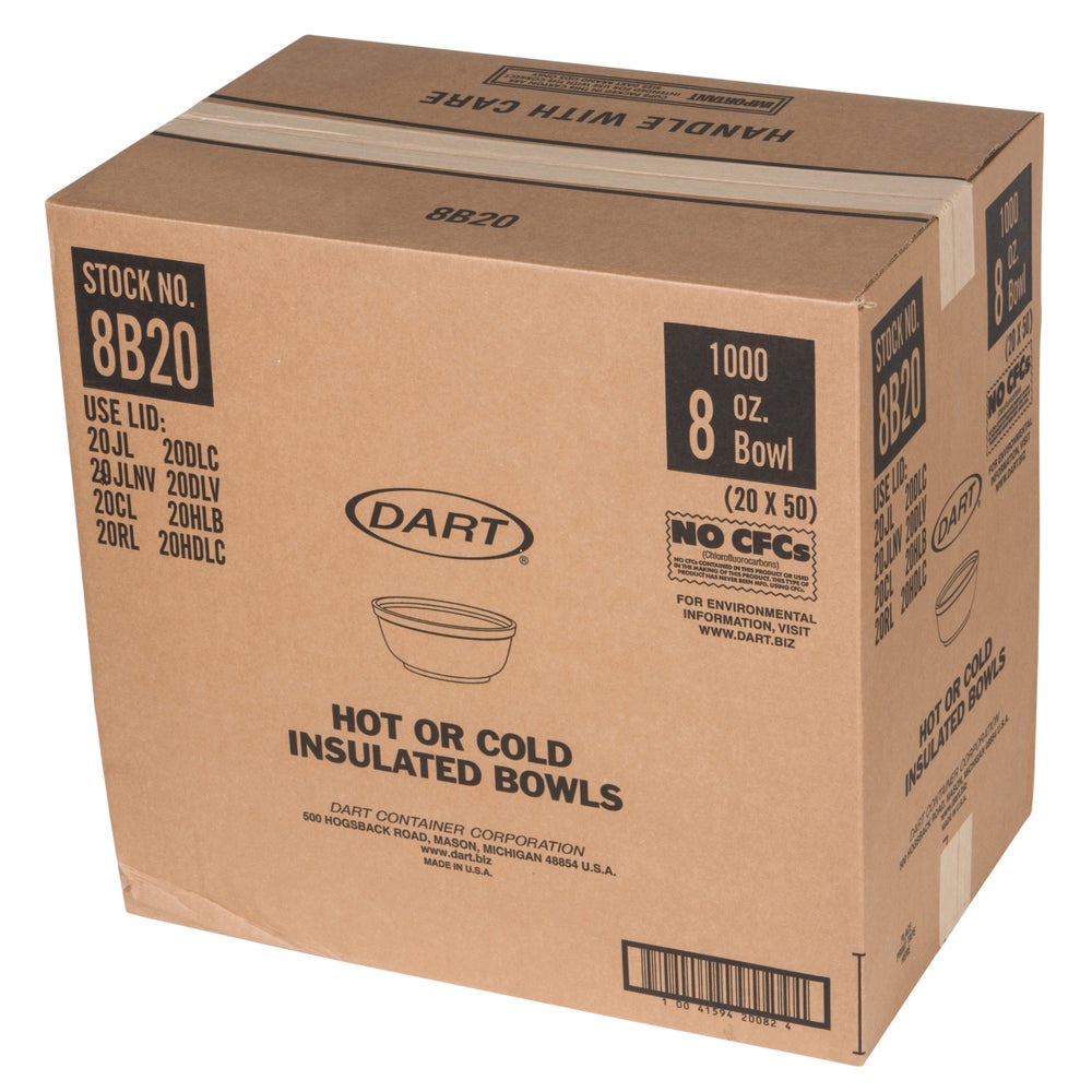 8OZ FOAM BOWL CONTAINER-WHITE-DART 8B20 (20PK X 50PCS)-1000CT