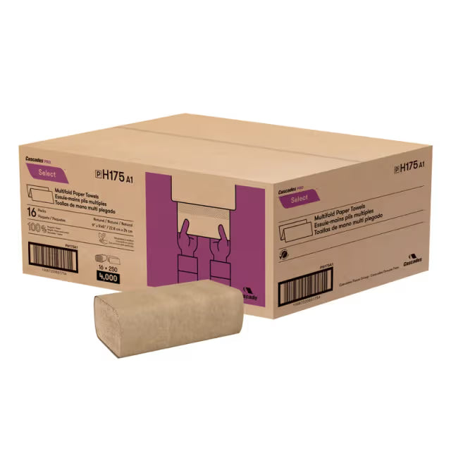 9.1"x 9.5'' KRAFT FOLDED PAPER TOWEL-BROWN-CASCADES 101751 (16PKS X 250PCS)-4000 CT