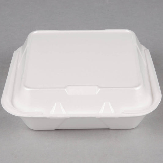 8" X 8" 1-COMPARTMENT WHITE FOAM LUNCH BOX-HINGED-TERMOPAC
