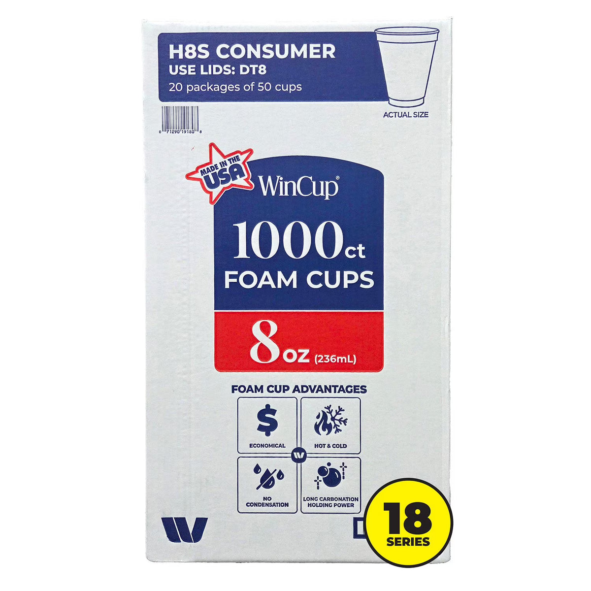 8OZ HOT/ COLD FOAM CUP-WHITE-WinCup (20PKS x 50PCS)-1,000CT