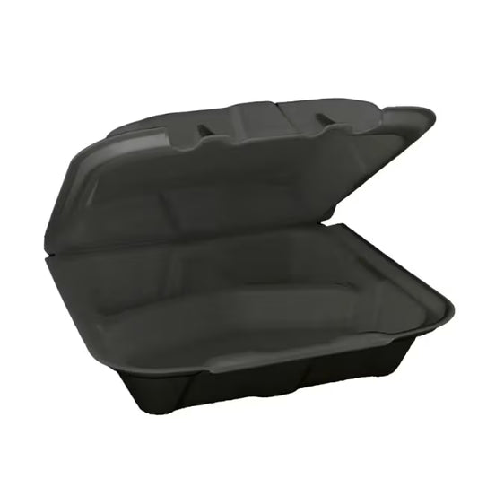 8"x 8"x 3" 3-COMPARTMENT FOAM LUNCH BOX-HINGED-DOUBLE LOCK-VENTED-MEDIUM-BLACK VICTORIA BAY VBFMH83VB (150CT)