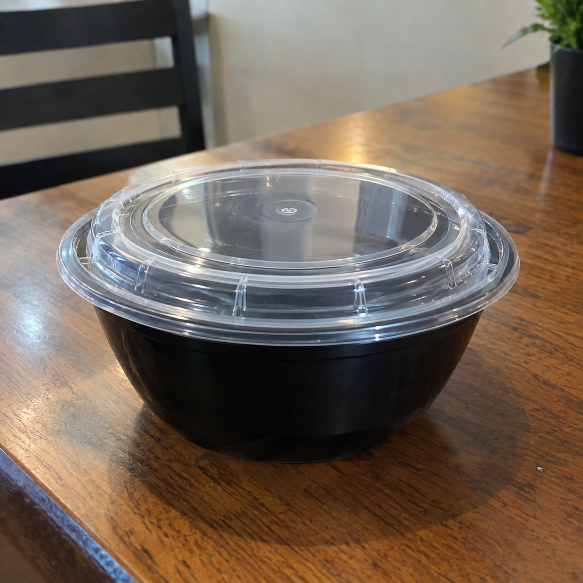 6 INCH BLACK PLASTIC BOWL WITH LID COMBO ( 16 -18OZ) 150CT
