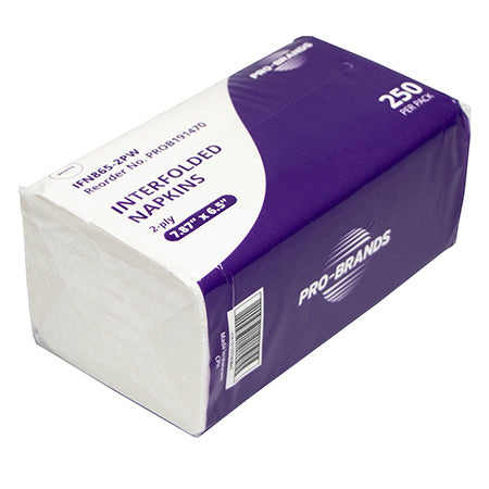 7.87" X 6.5" PAPER V FOLD/ INTERFOLDED NAPKINS-WHITE-PROBRANDS PROB191470 (25PKS x 250PCS) 6000CT
