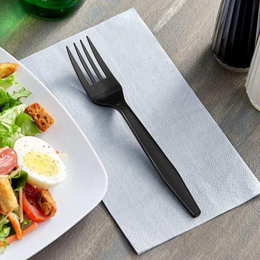 HEAVY WEIGHT UNWRAPPED BLACK PP PLASTIC FORK-WOODYS