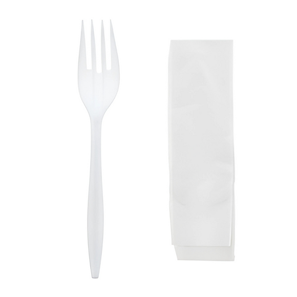 MEDIUM WEIGHT PP PLASTIC FORK & NAPKIN KIT-TOVA