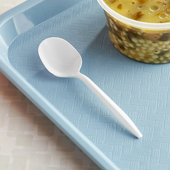 MEDIUM WEIGHT UNWRAPPED WHITE PP PLASTIC SOUP SPOON-WOODYS