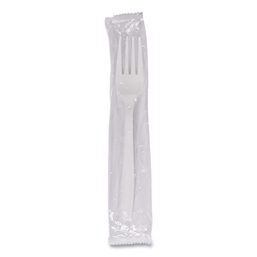 HEAVY WEIGHT WRAPPED PP WHITE PLASTIC FORKS & NAPKIN-WOODY
