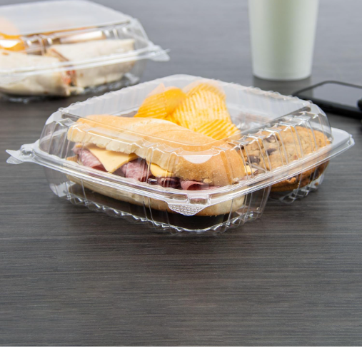 8 7/8"X 9 3/8"X 3" 3-COMPARTMENT CLEAR PLASTIC CLAMSHELL/HINGED CONTAINER-DART- C95PST3