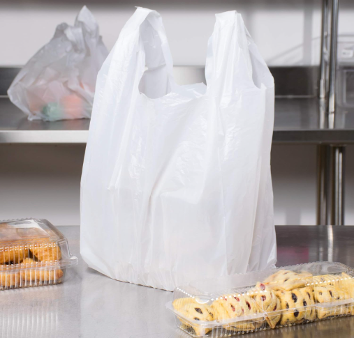11.5" X 6.5"  21" PLASTIC PLAIN HEAVY DUTY T-SHIRT BAG-WHITE-16MIC (0.63 MILS)