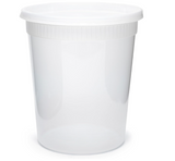 32OZ PLASTIC DELI CONTAINER W/ LID COMBO HEAVY WEIGHT-CLEAR-ROUND-MICROWAVABLE-PACTIVE