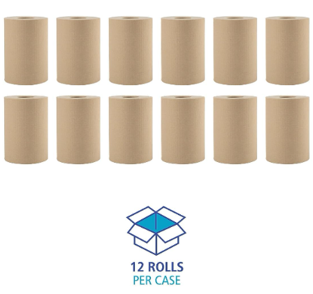 8'' X 350FT BROWN PAPER TOWEL ROLL-HARDWOUND PREMIUM BRAND-12 ROLLS