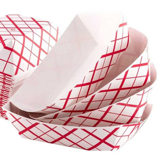PAPER FOOD TRAYS-RED & WHITE