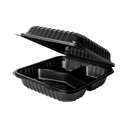 8" X 8" 3-COMPARTMENT PLASTIC LUNCH BOX-BLACK