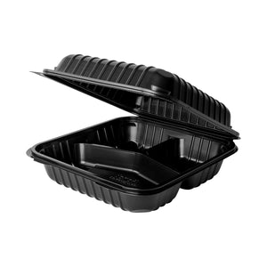 8" X 8" 3-COMPARTMENT PLASTIC LUNCH BOX-BLACK
