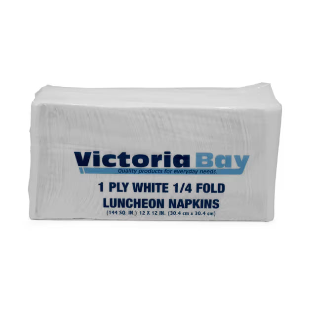 12" X 12"-1 PLY-1/4 FOLD LUNCHEON PAPER NAPKIN-WHITE-VICTORIA BAY LNAP12500  (12PK X 500PCS)-6000CT