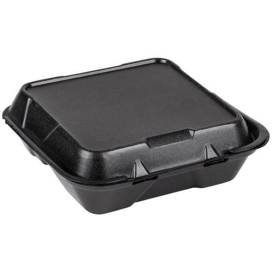 9" X 9" FOAM 3-COMPARTMENT LUNCH BOX-HINGED-BLACK-PLASTIFAR PLAS250746 (2PK X 100PCS) 200CT