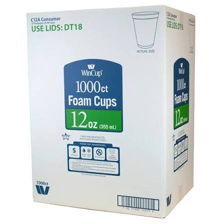 12OZ HOT/ COLD FOAM CUP-WHITE-WinCup (25PKS x 40PCS)-1,000CT