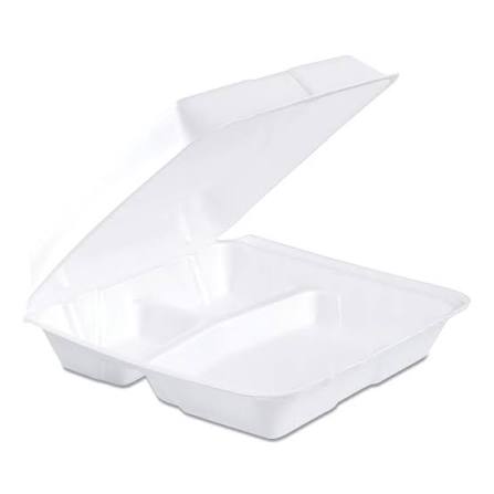9.5'' X 9'' X 3"-3-COMPARTMENT FOAM LUNCH BOX-HINGED-WHITE-DART-95HT3R (2PK X 100PCS) 200CT