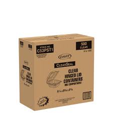 5 3/8" x 5 1/4" x 2 5/8"  PLASTIC HINGED CLAMSHELL CONTAINER-CLEAR-DART C53PST1 (4PK X 125PCS)-500CT