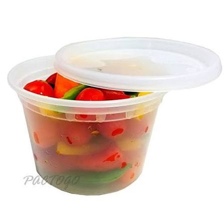 16OZ HEAVY WEIGHT ROUND PLASTIC DELI CONTAINER W/LID COMBO-MICROWAVEABLE-CLEAR (240CT)
