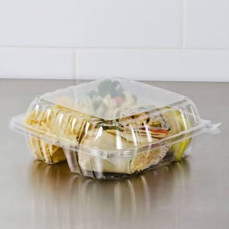 8 5/16" x 8 5/16" x 3"- 3-COMPARTMENT PLASTIC HINGED CLAMSHELL CONTAINER-CLEAR-DART C90PST3  (2PK X 125PCS) 250CT