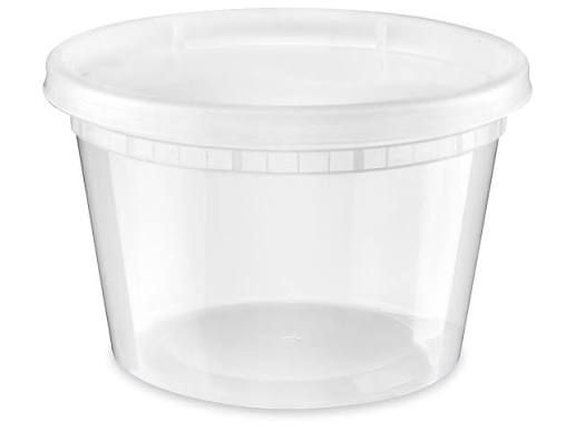 16OZ HEAVY WEIGHT ROUND PLASTIC DELI CONTAINER W/LID COMBO-MICROWAVEABLE-CLEAR (240CT)