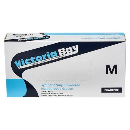 MEDIUM VINYL POWDER-FREE GLOVES- CLEAR-VICTORIA BAY 64V3000PFM (10PK x 100PCS)1000CT
