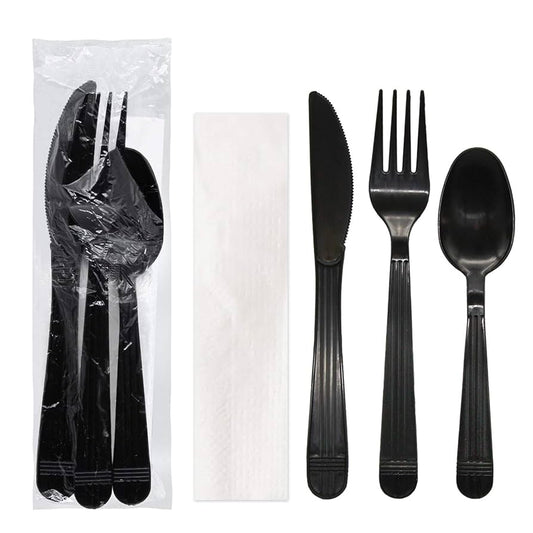 4PC CUTLERY KIT SET-MEDIUM WEIGHT WRAPPED PLASTIC KNIFE/FORK/TEASPOON/NAPKIN