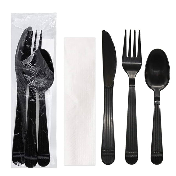 4PC CUTLERY KIT SET-MEDIUM WEIGHT WRAPPED PLASTIC KNIFE/FORK/TEASPOON/NAPKIN