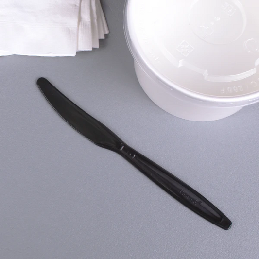 HEAVY WEIGHT WRAPPED BLACK PP PLASTIC KNIFE-WOODYS