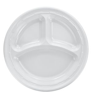 10'' 3 COMP FOAM LUNCH PLATES- ROUND - WHITE - DART -20X25PCS- 500CT  #530