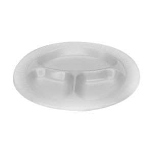 10'' 3 COMP FOAM LUNCH PLATES- ROUND - WHITE-  PLASIFAR - 20X25PCS -500CT  #529