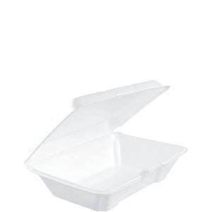 9"x 6" X 3 COMP  FOAM LUNCH BOX WHITE HINGED DART -205HT1 -2X100PCS - 200CT  (#531)