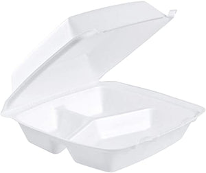 8" x 8'' X 3  COMPARTMENT MED FOAM LUNCH BOX WHITE HINGED SQUARE PACKING SHALLOW   -TERMOPAC- 1 LOCK-2X100PCS- 200CT - #350