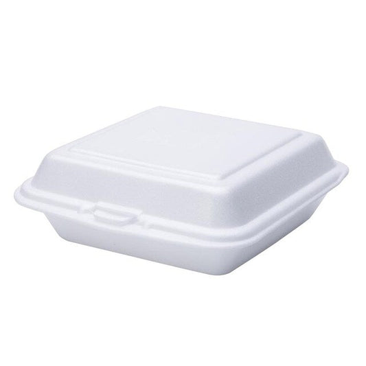 7" X 7" 1-COMPARTMENT WHITE FOAM LUNCH BOX-1 LOCK-HINGED-PLASTIFAR